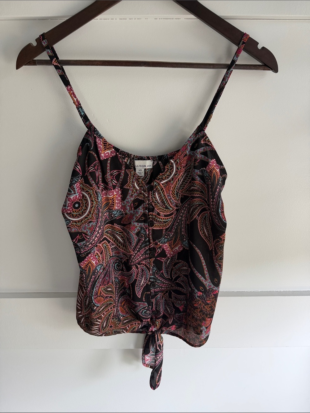 Allison Joy Black Paisley Print Tie-Front Cami